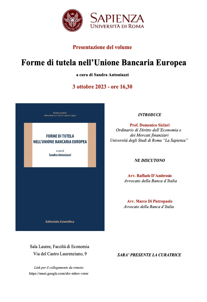 Presentazione del volume: "Forme di tutela nell’Unione Bancaria Europea"